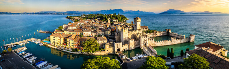 old town and port of Sirmione in italy - obrazy, fototapety, plakaty