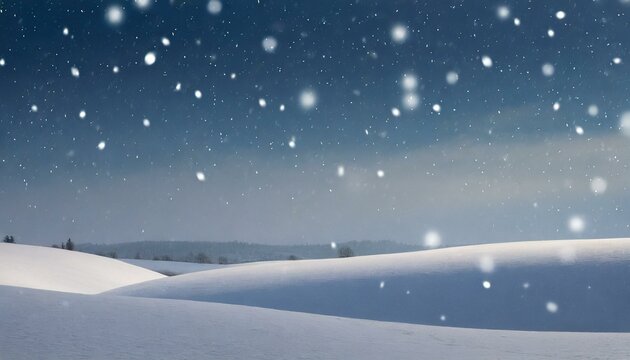 beautiful ultrawide background image of light snowfall falling over of snowdrifts