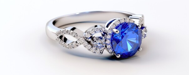 Highresolution Image Of Beautiful Blue Sapphire Ring On White Surface