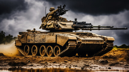 tank navigating muddy field