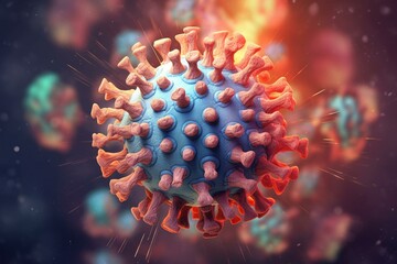 Illustration depicting medical concept of COVID-19 or flu virus infection. Generative AI - obrazy, fototapety, plakaty