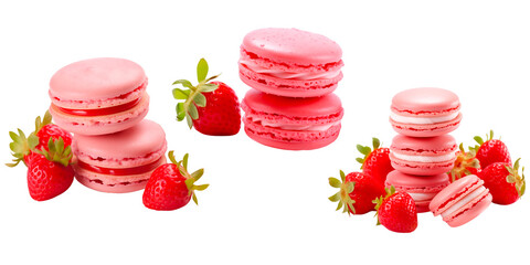 Macaron with strawberries on an isolated background.