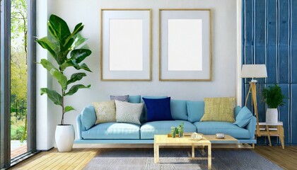 frames mockup couch and frames mockup living room photo mockup picture frame template ai generated