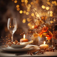 Christmas or thanksgiving dinner table setting