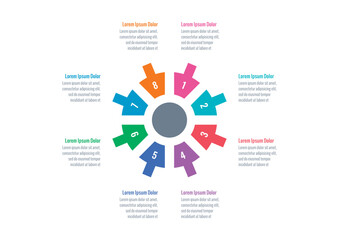 eight step informational template. round, wheel infographic template. web, business, annual report, internet, magazine infographic template