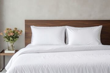 Hotel Room With Bed And White Pillows