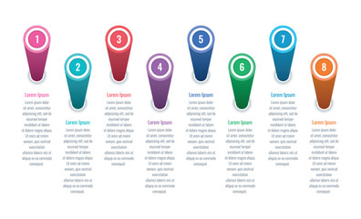 eight step informational template. annual report, internet, magazine, web infographic template. rollers informational template. top view cylinders infographic template