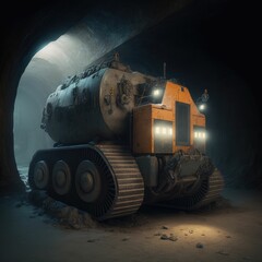 Massive subterranean excavator with enormous treads and advanced tunneling machinery