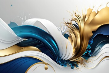 Abstract paint explosion, blue and gold background illustration