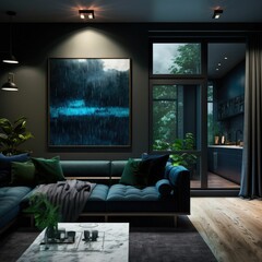 Interior design of modern living room, minimalistic style room.