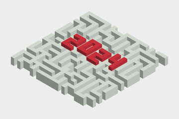 Happy New Year 2024 design. With Labyrinth shape or maze-style vector illustrations.