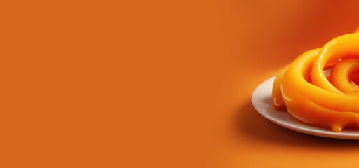 January 14, Kite Festival in India, Makara Sankranti, traditional dessert jalebi on a plate, banner