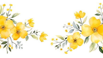 Drawn abstract yellow flowers, watercolor illustration with copy space