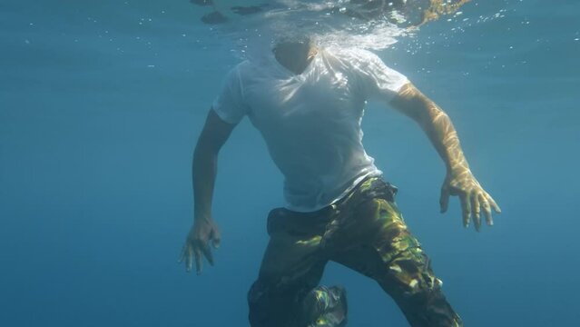 Soldier swim in the ocean 