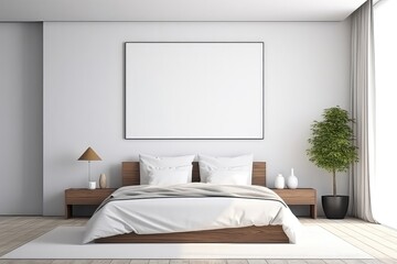 Minimalist Bedroom With White Bed And Mirror