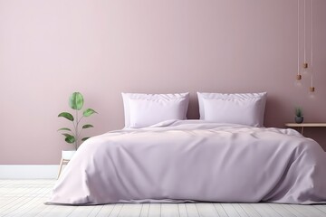 Pastel Mauve Backdrop Complements Mockup Bed With White Linens