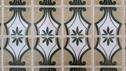 Traditional Portuguese azulejo tiles close-up shot