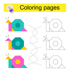 Educational game for children. Go through the maze and color a snail according to the pattern. © Faziljan