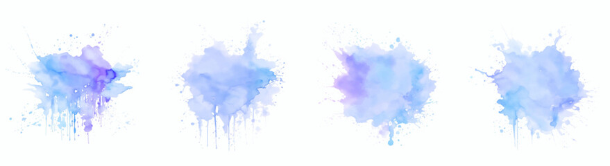 Set watercolor blue ink splashes