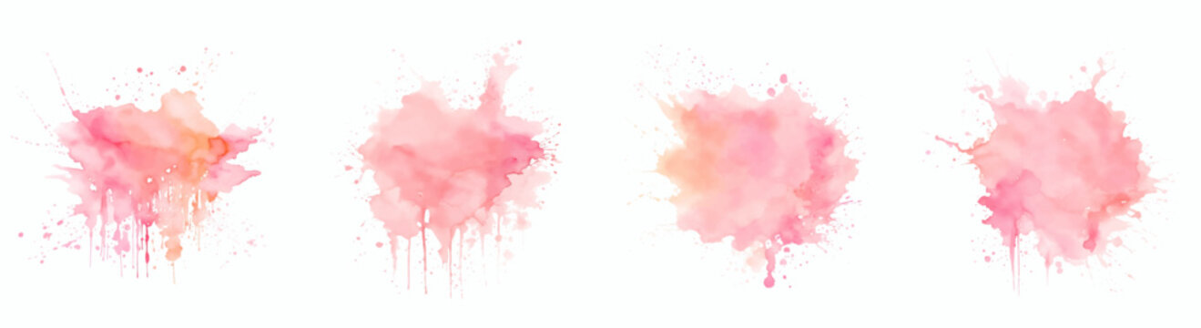Set pink watercolor, Vector watercolor stain pastel color set, Set Abstract watercolor background with splashes