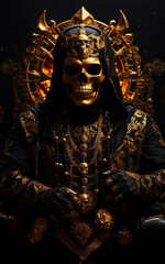 The golden death sits on his golden throne - obrazy, fototapety, plakaty