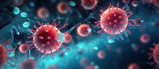 Illustration depicting a group of Coronavirus cells - obrazy, fototapety, plakaty