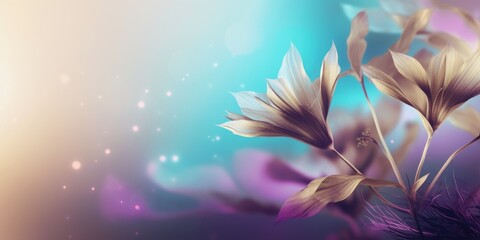 beautiful abstract turquoise purple beige misty morning photo floral design background banner. beautiful Generative AI AIG32