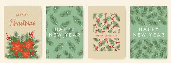 Christmas and Happy New Year, greeting card for your design. Retro style, vector illustration.