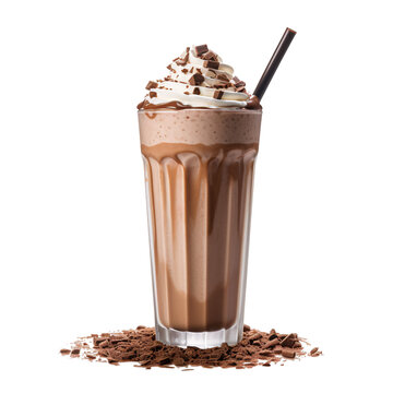 cup of coffee with chocolate isolated on white background or transparent background, png 
Chocolate milkshake with white froth frape