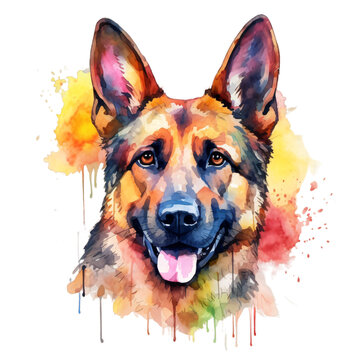 vibrant watercolor illustration of a german shepherd puppy © Chamli_Pr