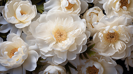 White peonies flowers background top view