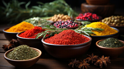 Herbs and spices: A collection of aromatic herbs and spices, highlighting flavor-rich, low-sodium seasoning alternatives