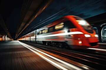 Train Passing By With Dynamic Light Trails, Indicating Speed