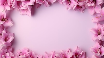  a pink background with pink flowers on the bottom of it.  generative ai