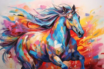 Abstract colorful acrylic horse. Generative AI