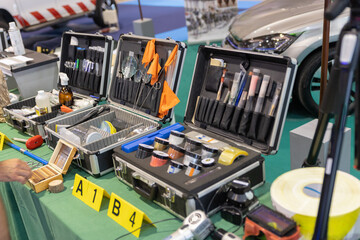 forensic equipment for fingerprinting and investigation of the scene - police stuff