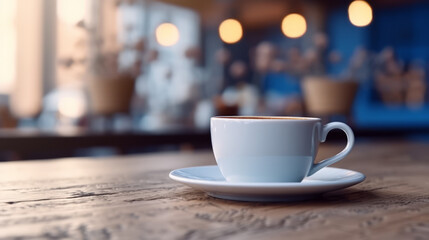 Obraz premium Coffee Cup on table Cafe shop Interior Blur background