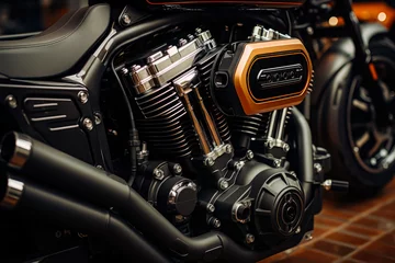 Cercles muraux Moto engine and interior of a new design motorcycle, closeup