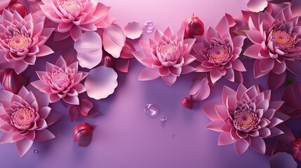  a bunch of pink flowers floating on top of a purple surface.  generative ai