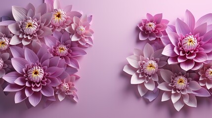  a bunch of pink flowers on a purple background with a white center.  generative ai