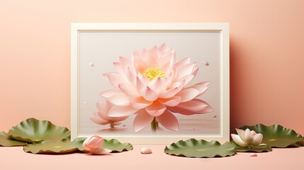  a picture of a pink water lily surrounded by water lilies.  generative ai