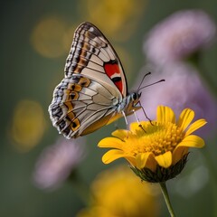 Nature's Dance Butterfly Elegance on a Wildflower - Generative AI




