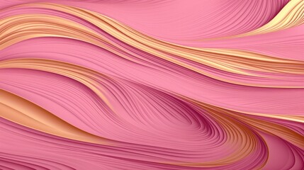 Abstract background with waves and lines in pink and gold colors. Pastel pink.