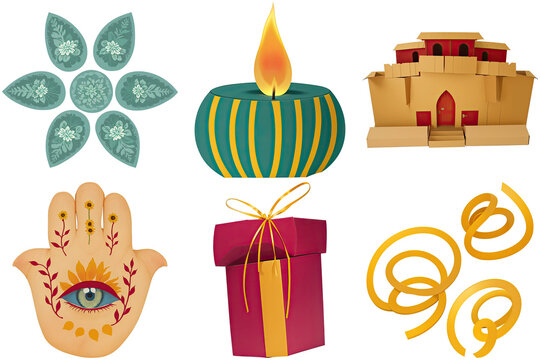 Happy Diwali Deepavali decoration, rangoli, candle, gift box, designs, fireworks  Transparent PNG Clipart Collection