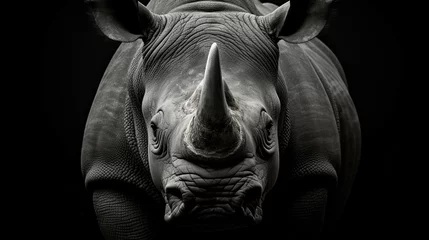 Foto auf Acrylglas Highly alerted rhinoceros monochrome portrait. Fine art © Ahtesham