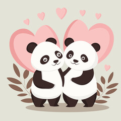 Panda bears with hearts, Valentine´s day card