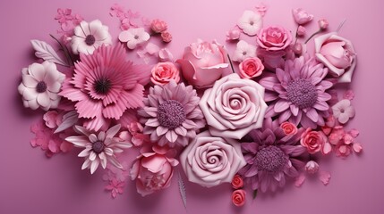  a bunch of flowers that are on a pink background with pink and white flowers.  generative ai