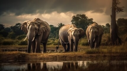 Elephants at a watering hole in the Kruger National Park