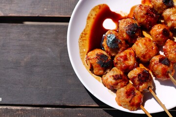 grilled pentol or meat ball with barbecue sauce