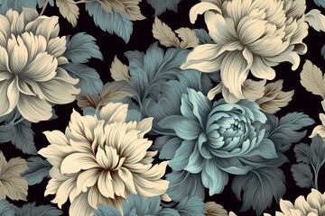 Background with grey vintage flowers. Generative AI